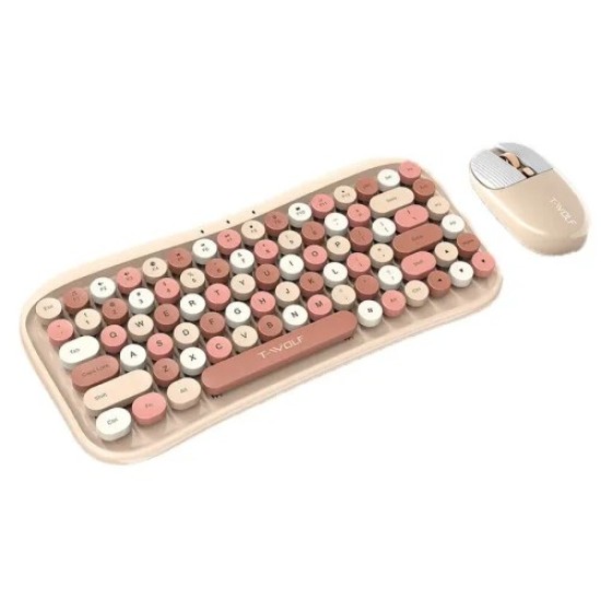 T-Wolf TF660 Wireless Keyboard Mouse Combo Pink